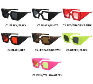 Detail showcasing seven color options of oversized geometric frame sunglasses for men and women