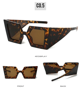Three views of tortoise shell geometric sunglasses with brown lenses and thick frames