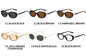 Collection of oval sunglasses featuring diverse frames like black, tortoiseshell, and jelly brown
