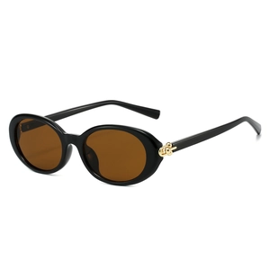 Retro Oval Sunglasses Fashion Round Frame UV400 Protection PC Lens Metal Decor Outdoor Eyewear Unisex