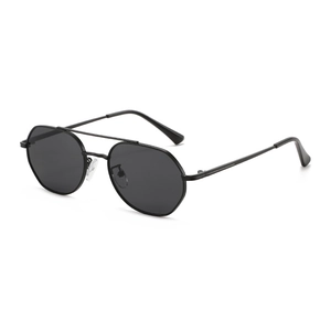 Classic black octagonal aviator sunglasses with double bridge metal frame for women