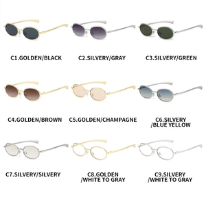 Nine color variants of retro oval metal sunglasses displayed in a 3x3 grid layout