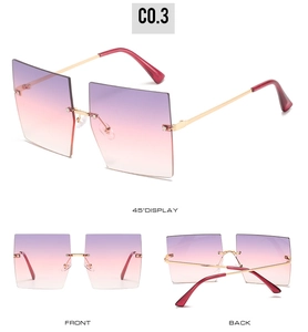 Detail view of square rimless gradient sunglasses C0.3 with gold metal frame