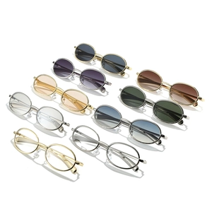 Retro oval small frame metal sunglasses for men and women with various lens colors