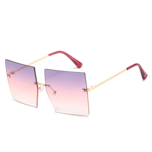 Oversize rimless square sunglasses with purple gradient lenses and gold metal temples