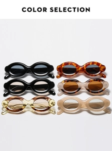 Multiple color options for retro oval sunglasses featuring thick bubble frames and Y2K style