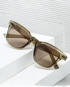 Detail of TR90 transparent brown square glasses frame with computer safety blue light lens