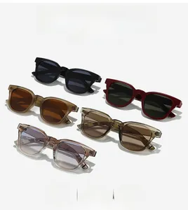 Detail view of stylish square TR90 sunglasses in multiple colors and vintage frame style