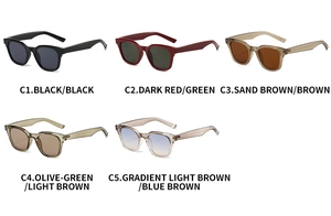 Detailed comparison of five TR90 square sunglasses in various lens and frame colors