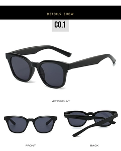 Three-way layout showing front, back and 45-degree angle of TR90 square sunglasses