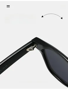 Macro view of durable silver metal hinge and glossy black frame on TR90 sunglasses