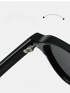 Close-up of durable metal hinge on retro TR90 sunglasses with 145mm CE marking