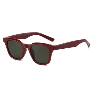 Classic TR90 wine red square sunglasses with dark lenses and vintage thick frame design
