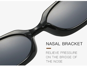 Detail of integrated nose pads on black sunglasses designed to relieve pressure