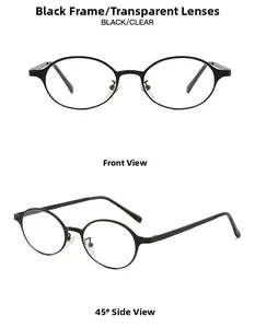 Vorder- und Seitenansicht der Vintage-Oval-Sonnenbrille mit schmalem schwarzem Metallrahmen