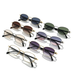 Retro oval metal sunglasses collection with gradient lenses in diverse colors