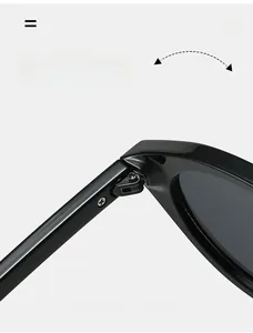 Macro shot of durable metal hinge on black cat-eye sunglasses with detailed structure