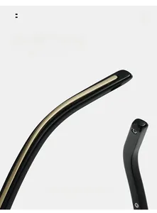 Detail of curved resin temples with gold metal core for comfortable eyewear fit