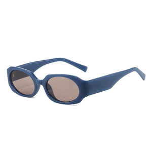 Retro small frame sunglasses with dark blue frame and tinted lenses for outdoor fashion