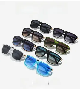 Multiple color options for modern square frame sunglasses with metal accents and UV400 protection