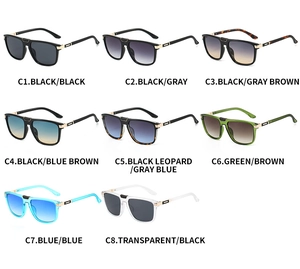 Multiple color variations of rectangular metal sunglasses with UV400 protection lenses