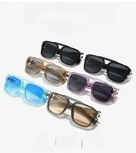 Detail of square oversized sunglasses with double bridge design in six assorted colors