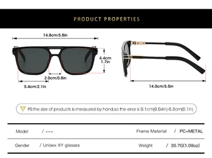 Tableau des tailles pour lunettes de soleil aviateur avec monture en métal et détails