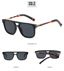 Trois vues de lunettes de soleil aviateur avec monture noire et branches en écaille