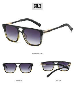 Vue en trois dimensions de lunettes de soleil pilote avec accents écaille et verres violets