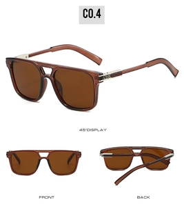Trois vues de lunettes aviateur avec monture ambre et détails métalliques argentés