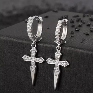 Boucles D Oreilles Pendantes Créoles Pour Femmes Hommes Alliage Zircon Croix Cœur Fleur Séchée Punk Y2K Bijoux