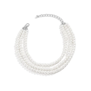 Bracelet de cheville triple rang en perles avec cristal coeur or 18K et fermoir réglable