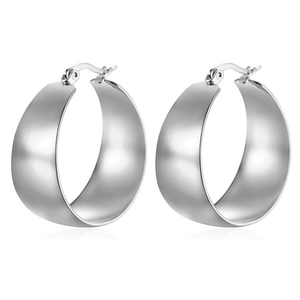 Boucles d'oreilles créoles larges en acier inoxydable argenté poli avec fini miroir