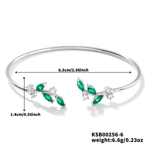 Bracciale rigido foglia di salice argento con pietre marquise verdi e diamanti bianchi