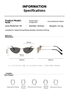 Spécifications de taille pour lunettes de soleil œil de chat en métal et PC gris
