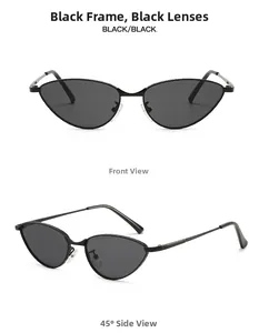 Vues détaillées des lunettes de soleil œil-de-chat noires avec monture en métal texturé