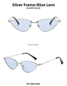 Lunettes de soleil œil de chat en métal argenté métal argenté avec verres bleus et détails gravés