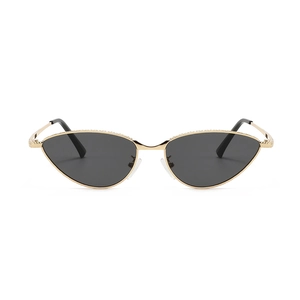 Lunettes de soleil œil de chat, monture métal doré avec strass et verres gris foncé