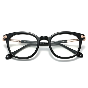 Retro TR round black frames with rose gold metal temples and rivets for men and women