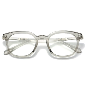 Japanese retro transparent grey TR90 round frame eyeglasses with reinforced metal hinges