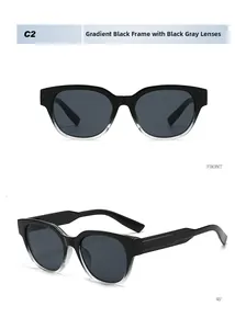 Front and 45-degree angle of retro small polygon sunglasses with gradual black frames