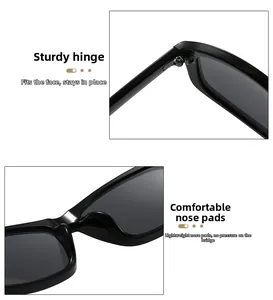 Detail view of durable metal hinges and comfortable integrated nose pads on square sunglasses