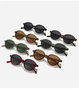 Detailed view of oval vintage sunglasses in seven stylish colors with metallic nose pads