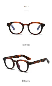 Detail view of round tortoiseshell anti-blue light glasses with model C14 markings