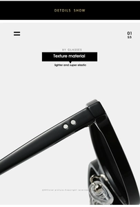 Detail of reinforced hinges and metal rivets on lightweight black oval sunglasses frame