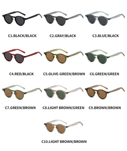 Matrix display of TR90 polarized retro round sunglasses in 10 diverse color options