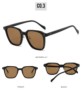 Multiple views of vintage square polarize sunglasses with TR90 frames and brown lenses