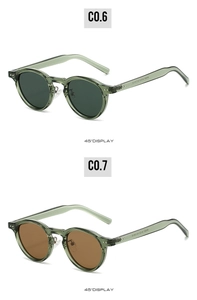Detailed 45-degree view of green TR90 polarized sunglasses in C0.6 and C0.7 variants