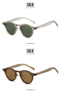 Detail view of retro round TR90 polarized sunglasses showing C0.8 and C0.9 side frames