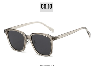 Detail view of translucent grey TR90 polarized sunglasses at a 45-degree angle display
